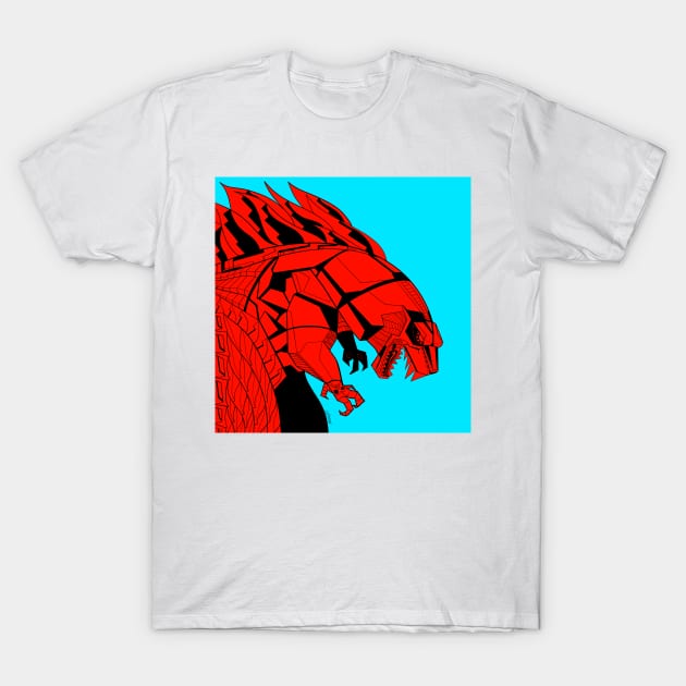 mecha gojira ecopop in red of fire kaiju madness art T-Shirt by jorge_lebeau